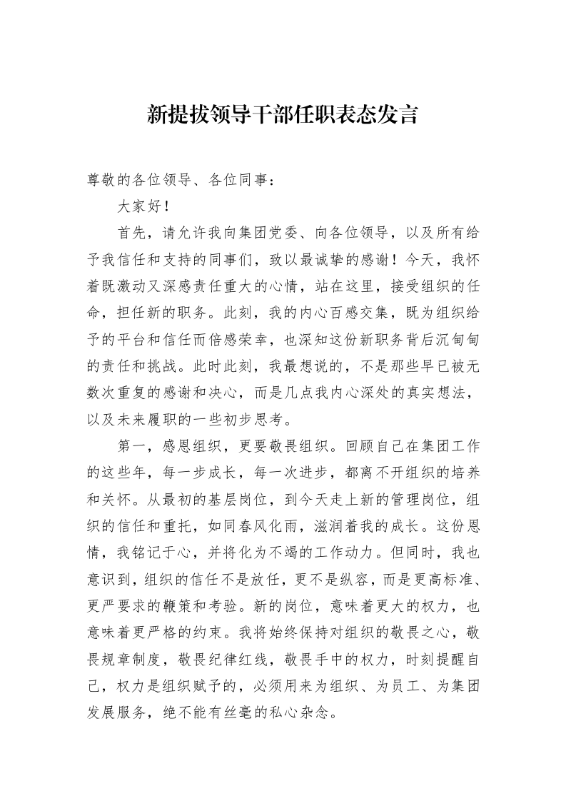 新提拔领导干部任职表态发言（3.12）_第1页