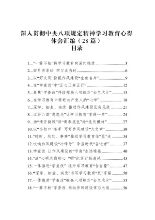 【28篇】深入贯彻中央八项规定精神学习教育心得体会研讨发言讲话材料汇编