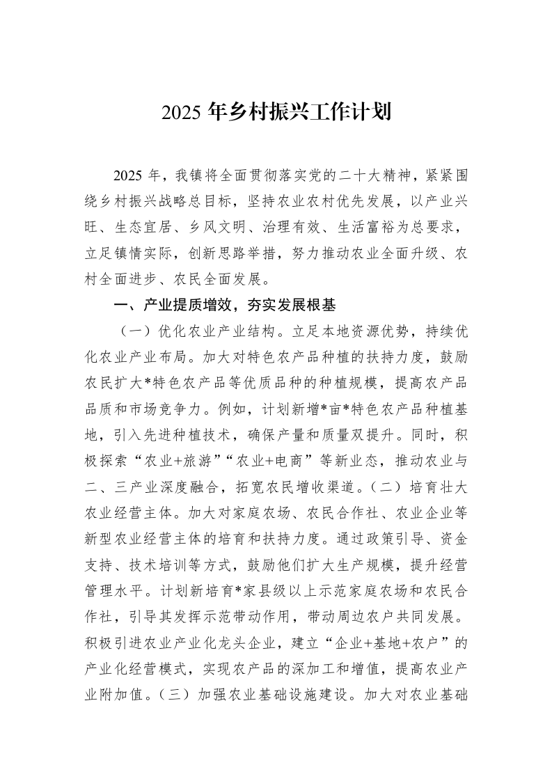 2025年乡村振兴工作计划（02-20）_第1页