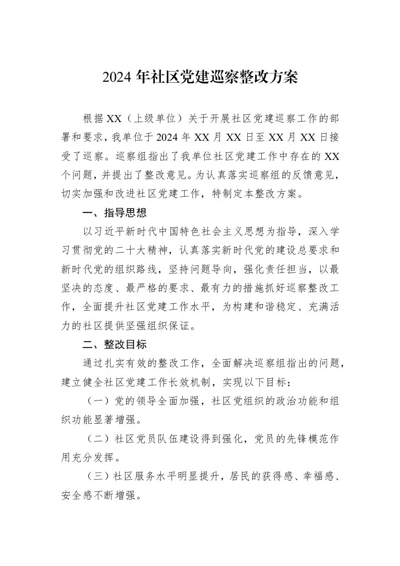 2024年社区党建巡察整改方案_第1页
