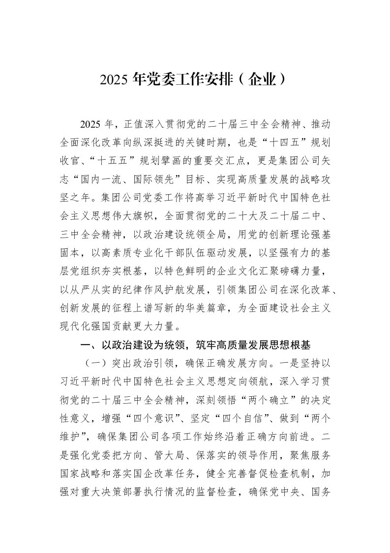 2025年党委工作安排（企业）（02-15）_第1页