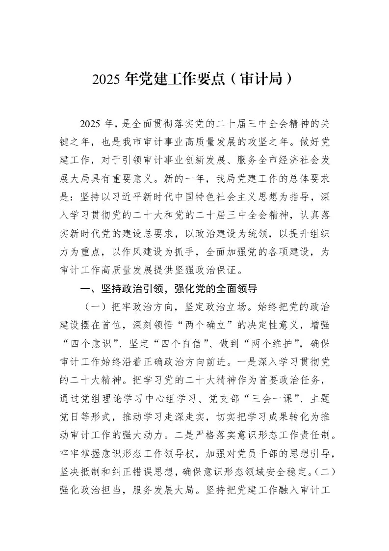 2025年党建工作要点（审计局）（02-14）_第1页