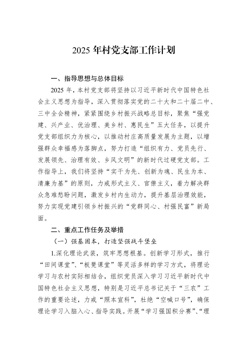 2025年村党支部工作计划 (1)（02-14）_第1页