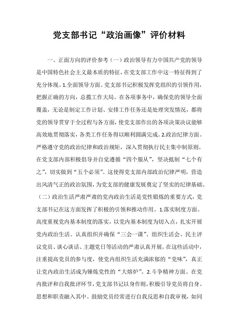 党支部书记“政治画像”评价材料_第1页