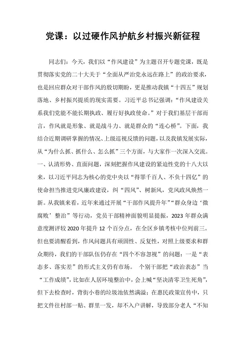 党课：以过硬作风护航乡村振兴新征程_第1页