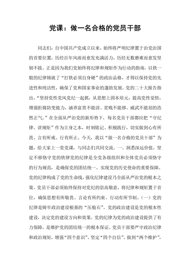 党课：做一名合格的党员干部_第1页