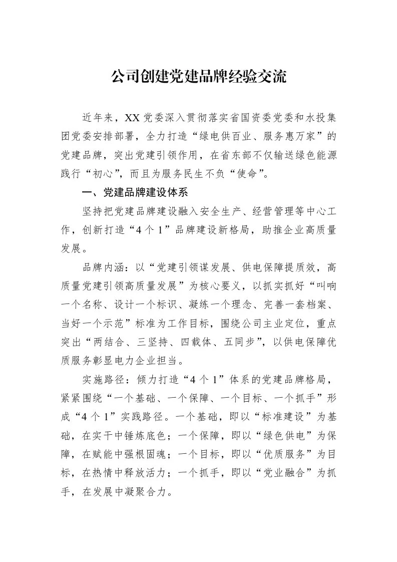 公司创建党建品牌经验交流（1-3）_第1页