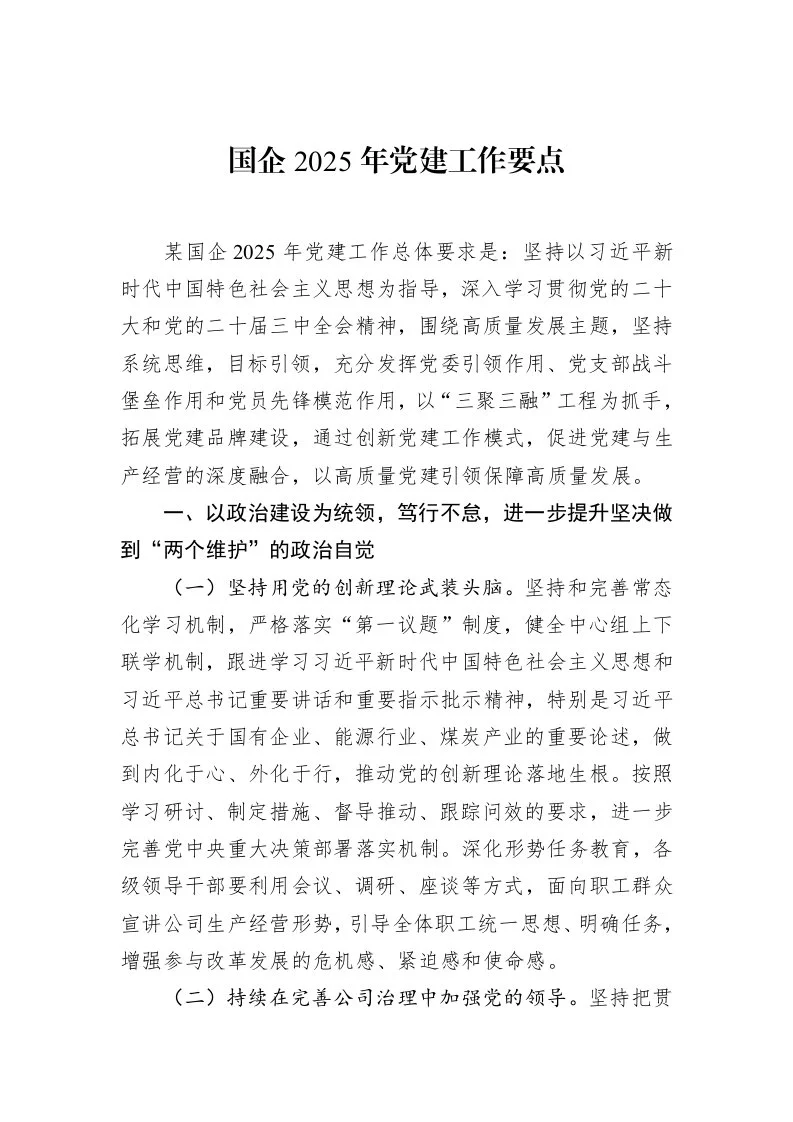 国企2025年党建工作要点 (1)_第1页