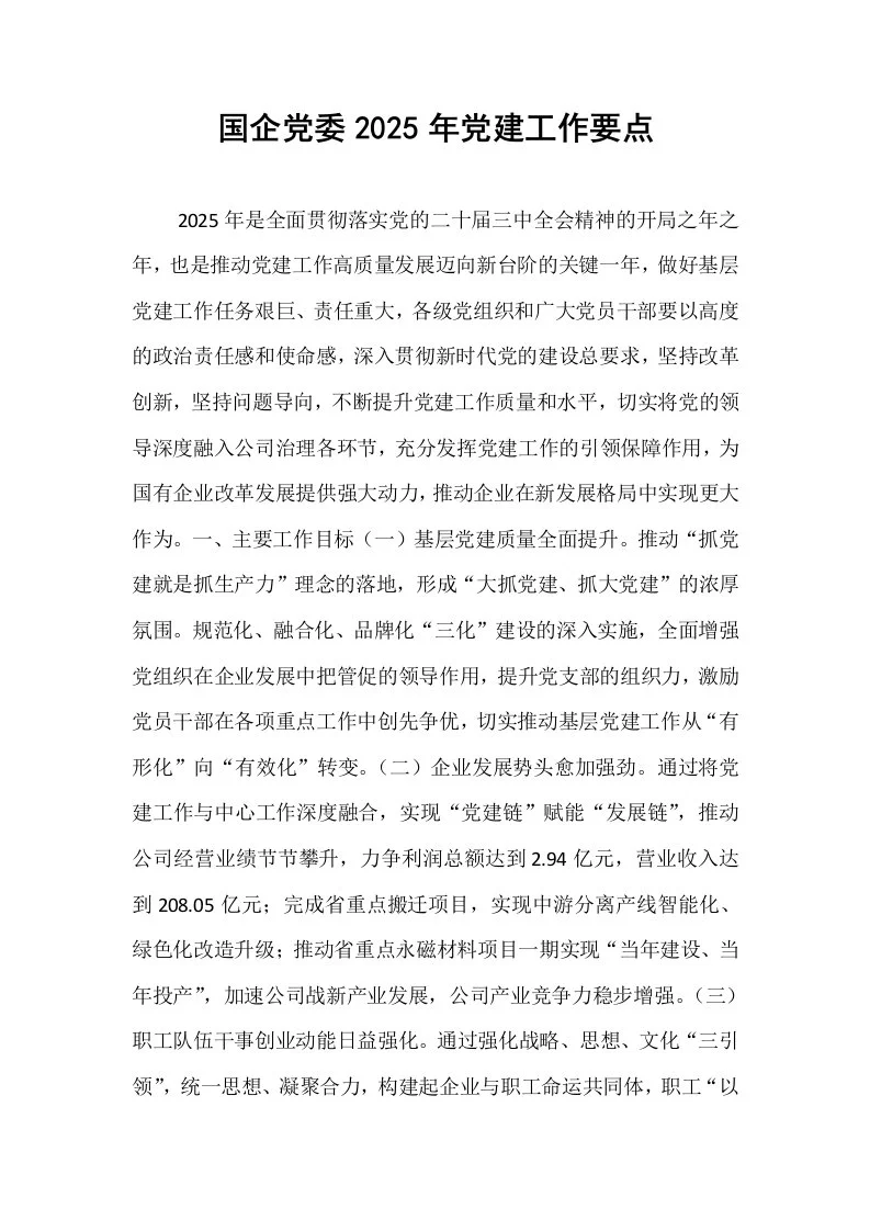 国企党委2025年党建工作要点_第1页