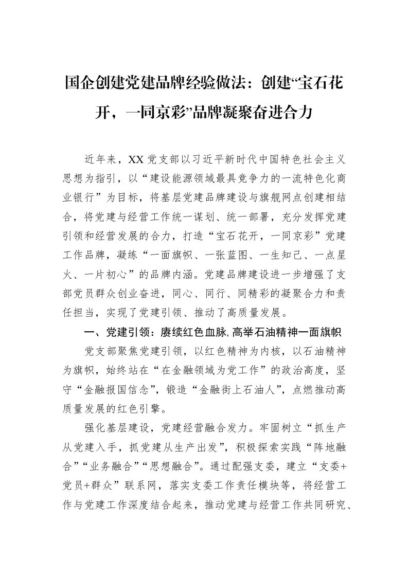 国企创建党建品牌经验做法：创建“宝石花开，一同京彩”品牌凝聚奋进合力（02-28）_第1页