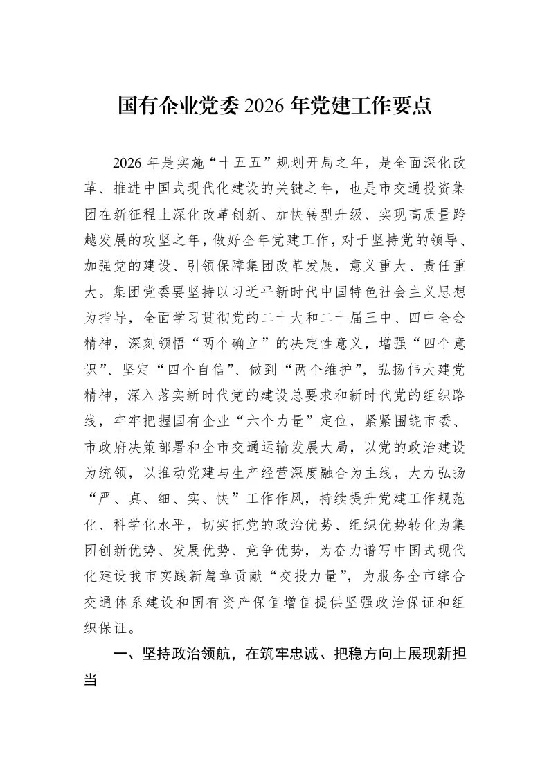 国有企业党委2026年党建工作要点_第1页