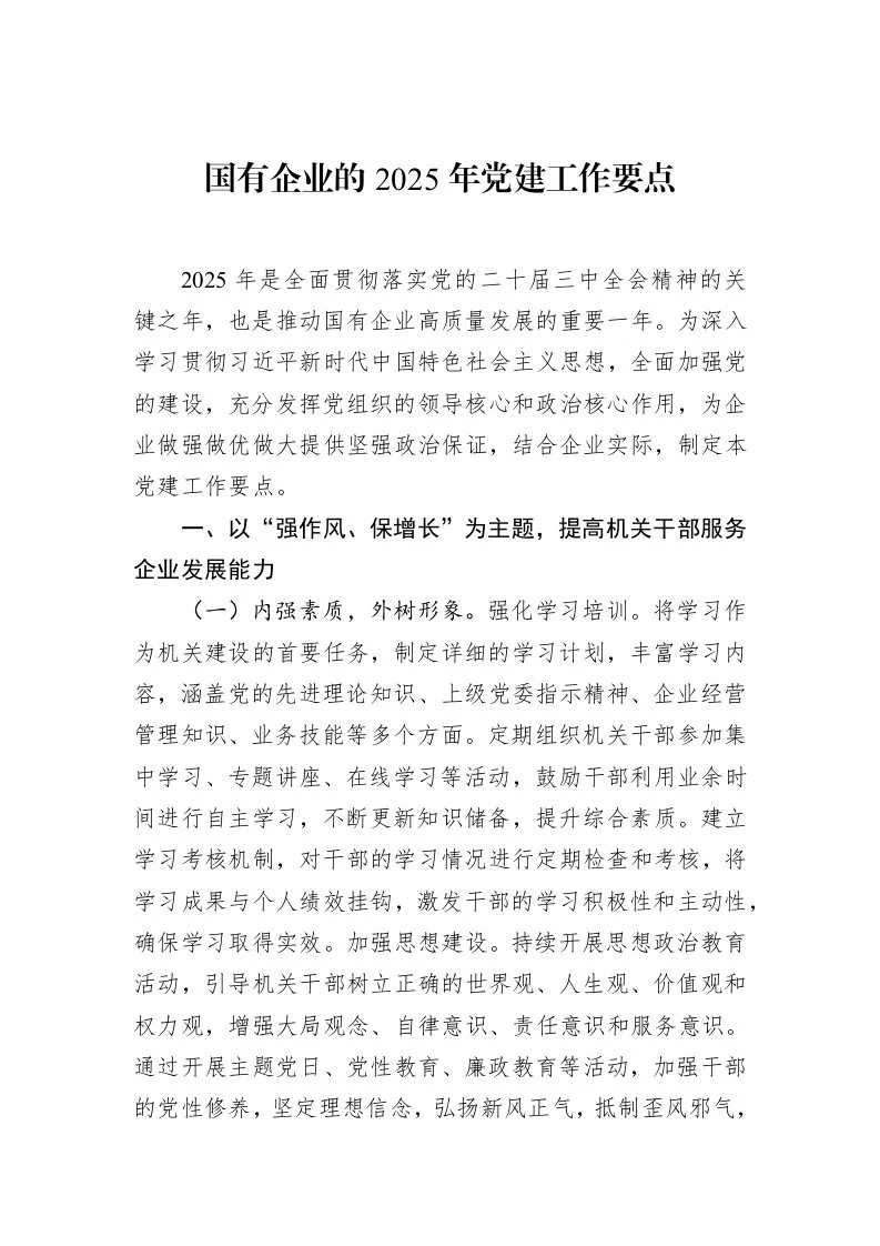 国有企业的2025年党建工作要点（02-19）_第1页