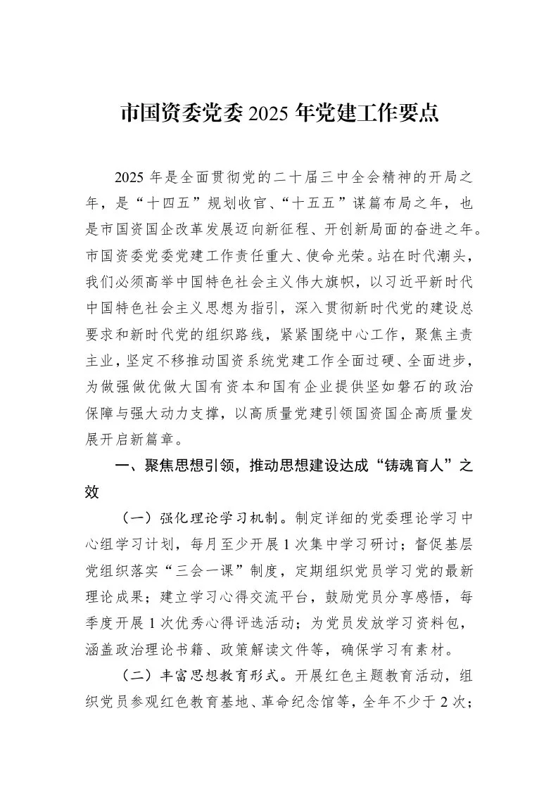 市国资委党委2025年党建工作要点（1-15）_第1页