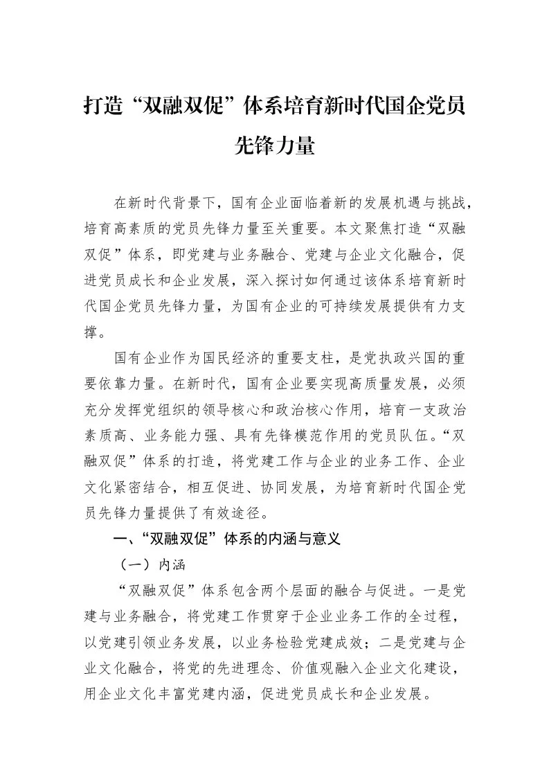 打造“双融双促”体系培育新时代国企党员先锋力量_第1页