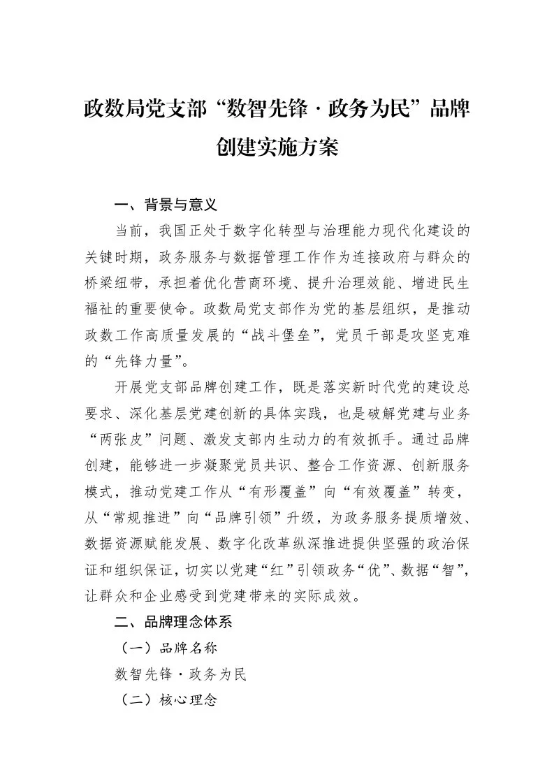 政数局党支部“数智先锋・政务为民”品牌创建实施方案_第1页