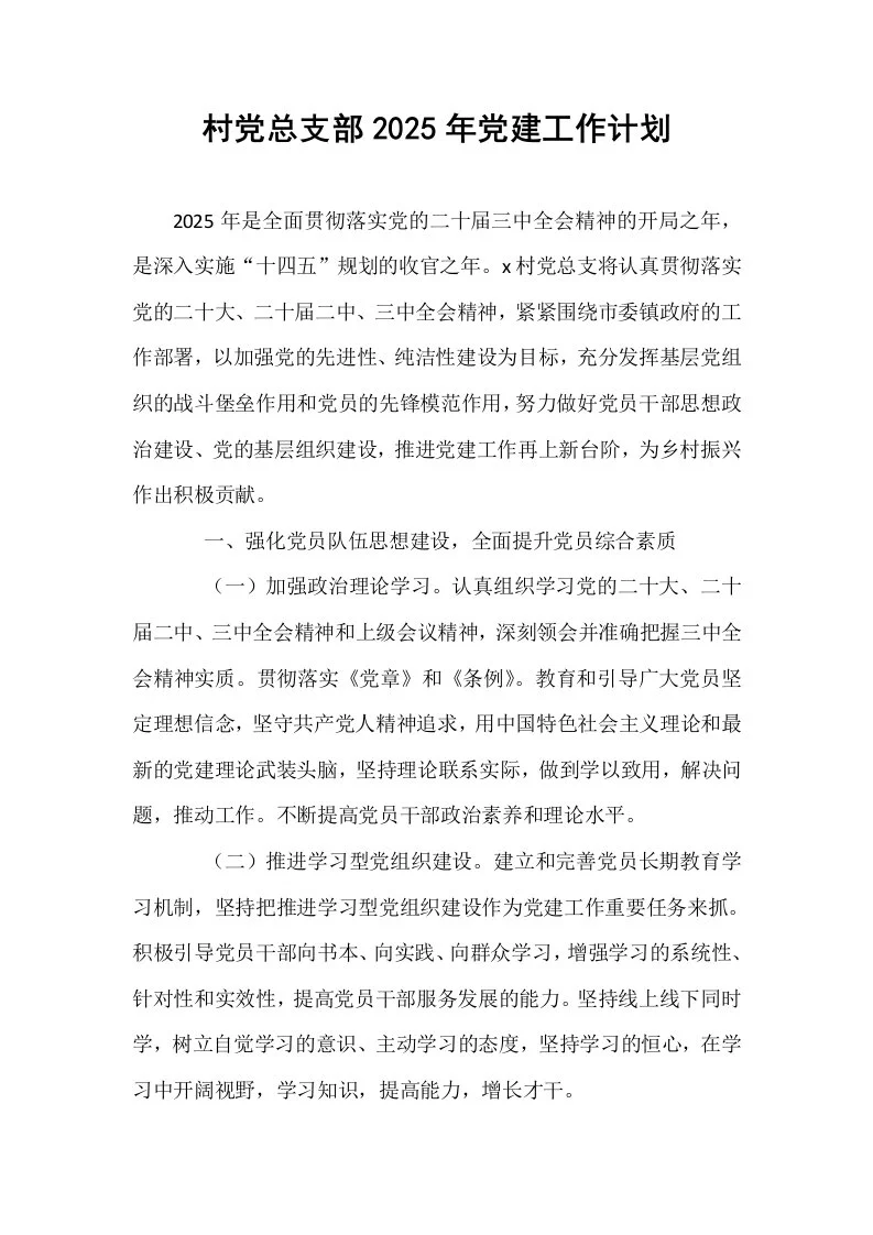 村党总支部2025年党建工作计划_第1页