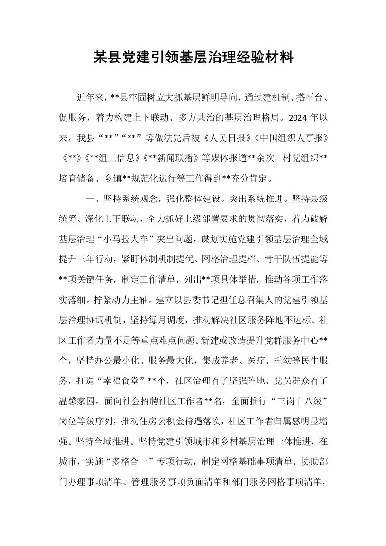 某县党建引领基层治理经验材料_第1页