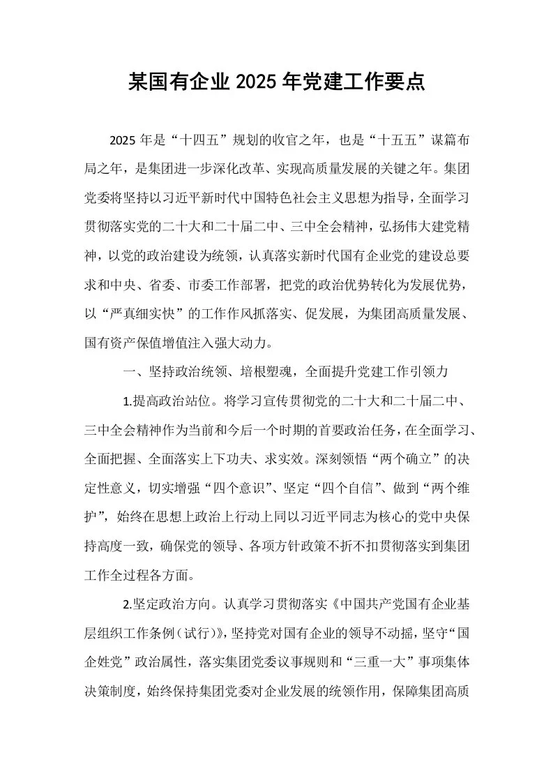 某国有企业2025年党建工作要点_第1页
