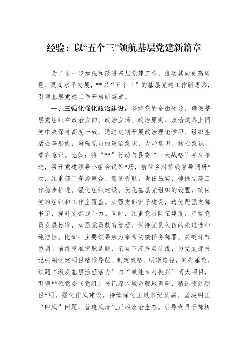 经验：以“五个三”领航基层党建新篇章 (1)_第1页