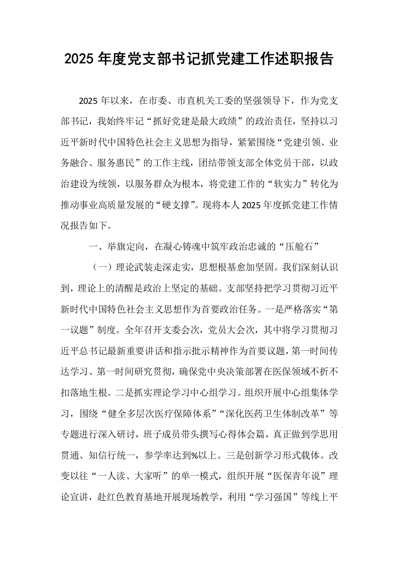 2025年度党支部书记抓党建工作述职报告_第1页
