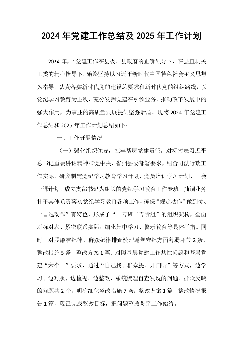 2024年党建工作总结及2025年工作计划_第1页