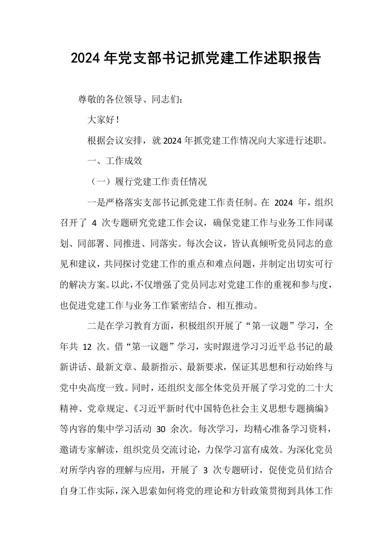 2024年党支部书记抓党建工作述职报告._第1页