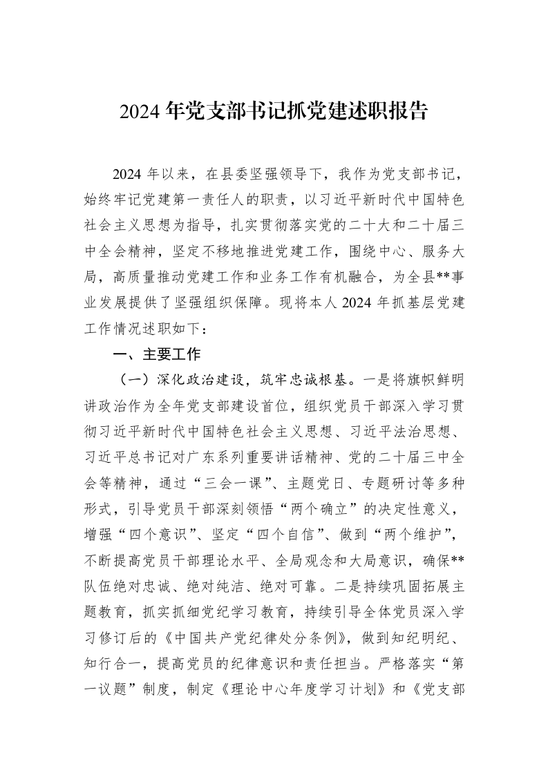 2024年党支部书记抓党建述职报告_第1页