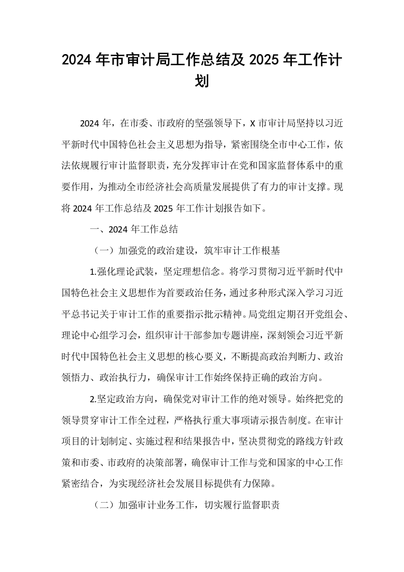 2024年市审计局工作总结及2025年工作计划_第1页