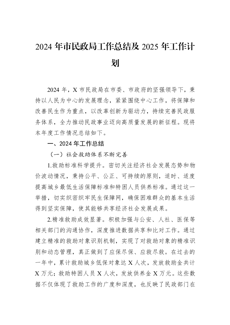 2024年市民政局工作总结及2025年工作计划_第1页