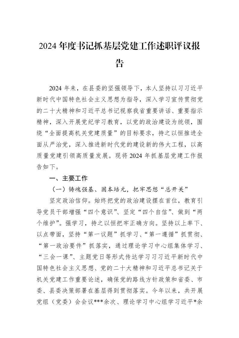 2024年度书记抓基层党建工作述职评议报告（01-09）_第1页