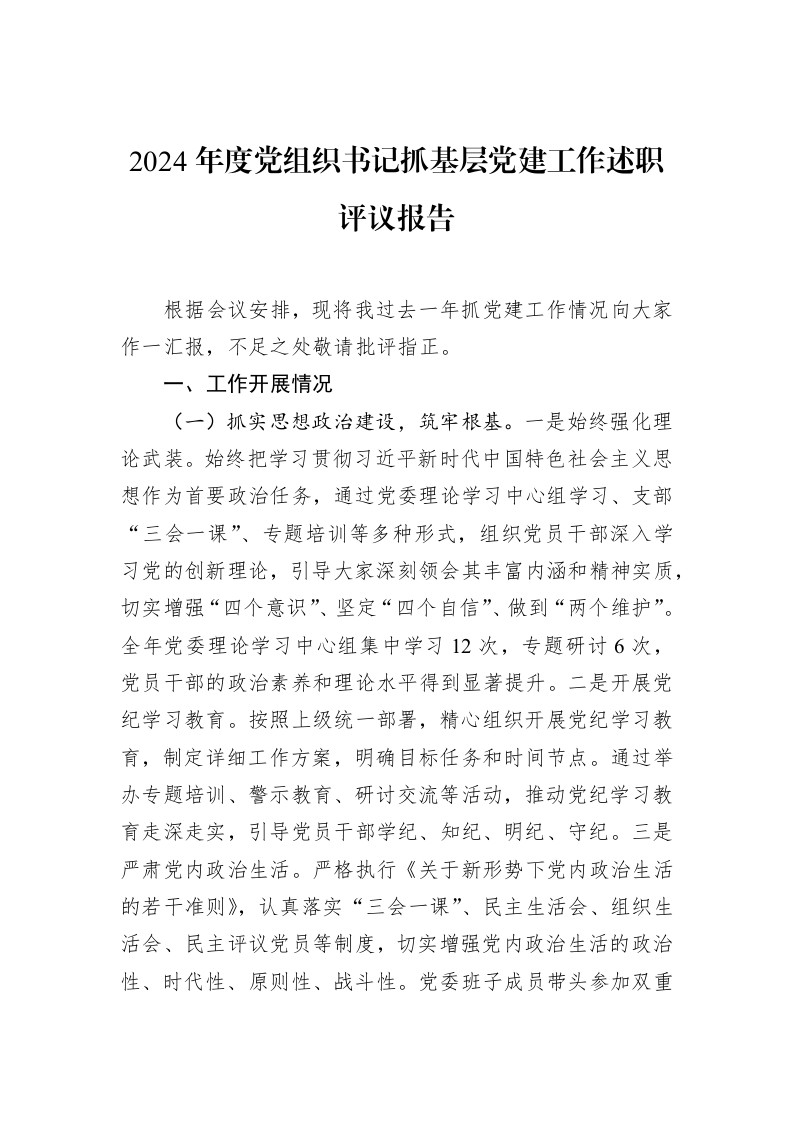 2024年度党组织书记抓基层党建工作述职评议报告（02-28）_第1页