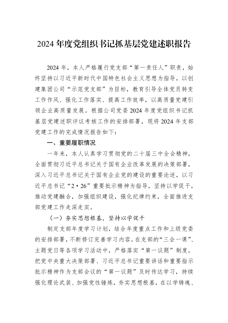 2024年度党组织书记抓基层党建述职报告_第1页