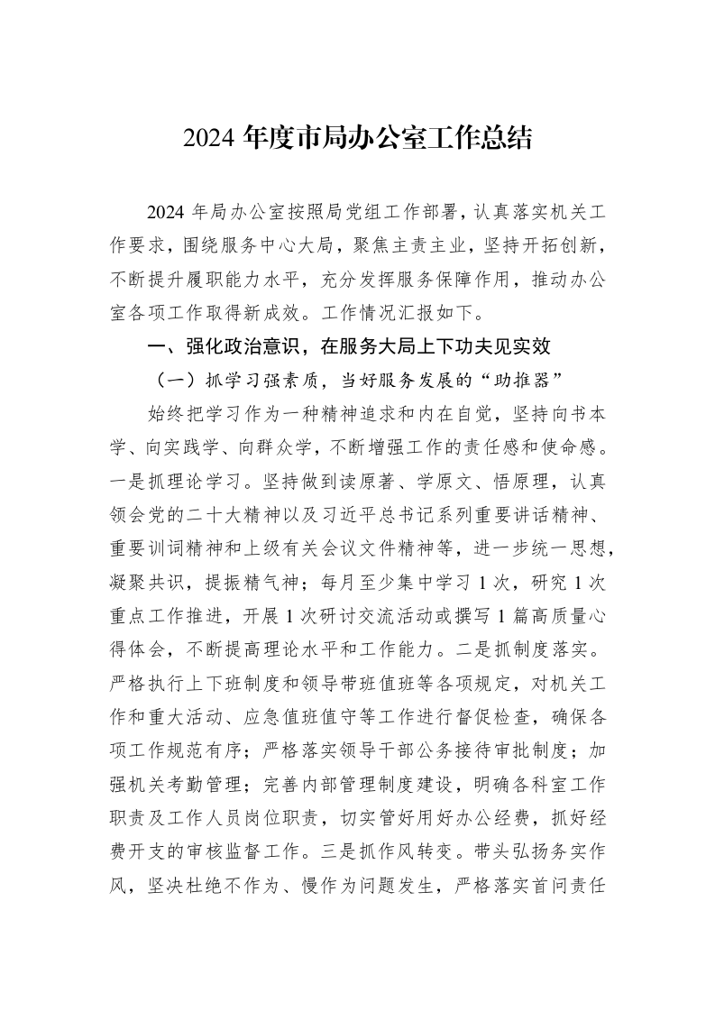 2024年度市局办公室工作总结_第1页