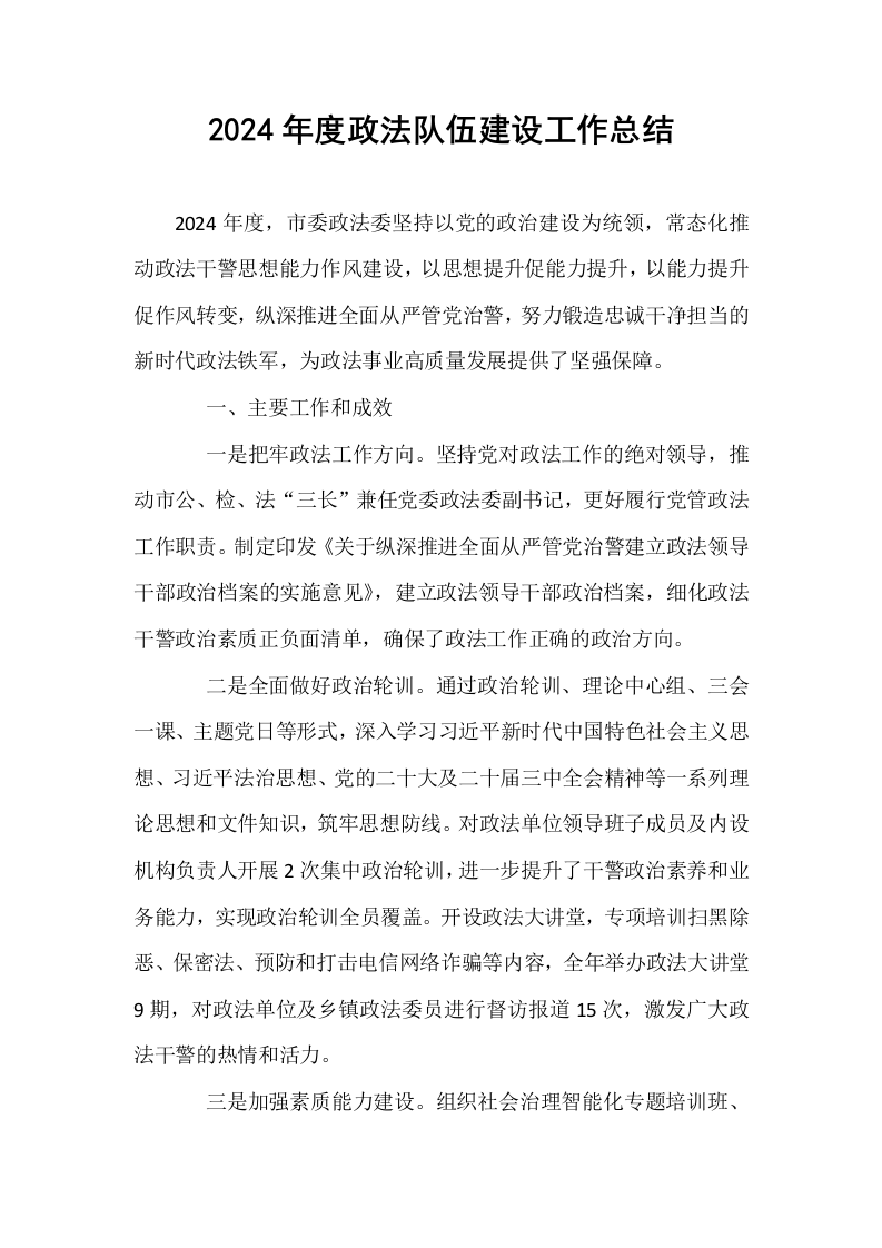 2024年度政法队伍建设工作总结_第1页