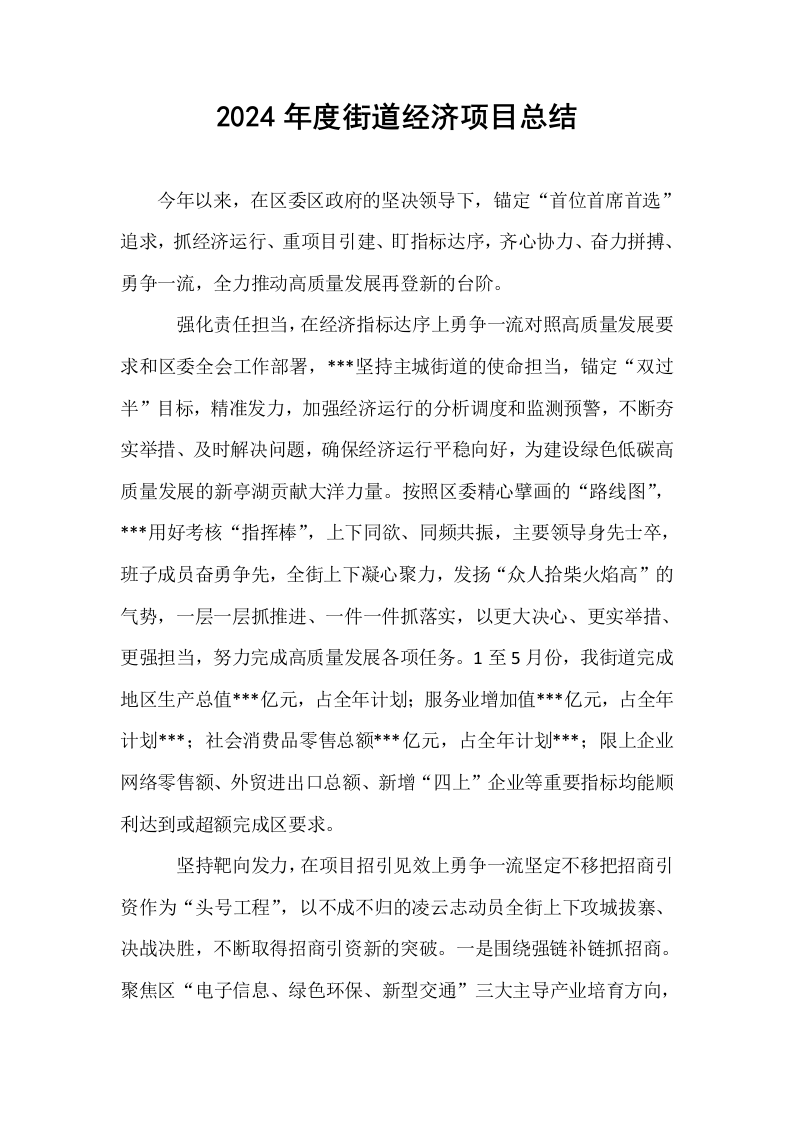 2024年度街道经济项目总结 (1)_第1页