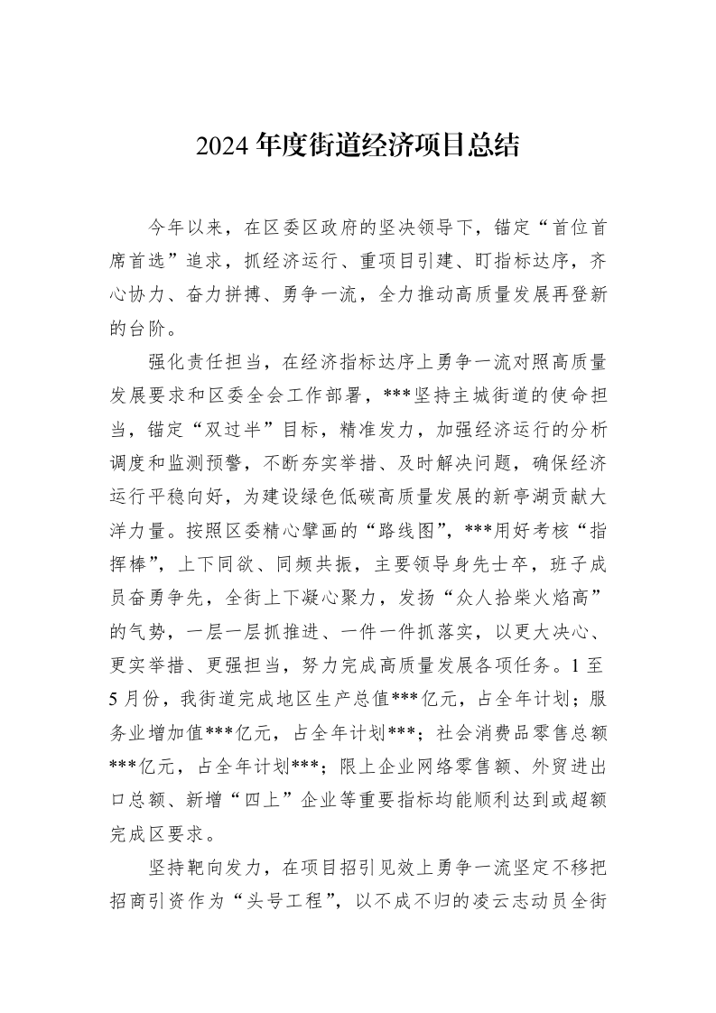 2024年度街道经济项目总结_第1页