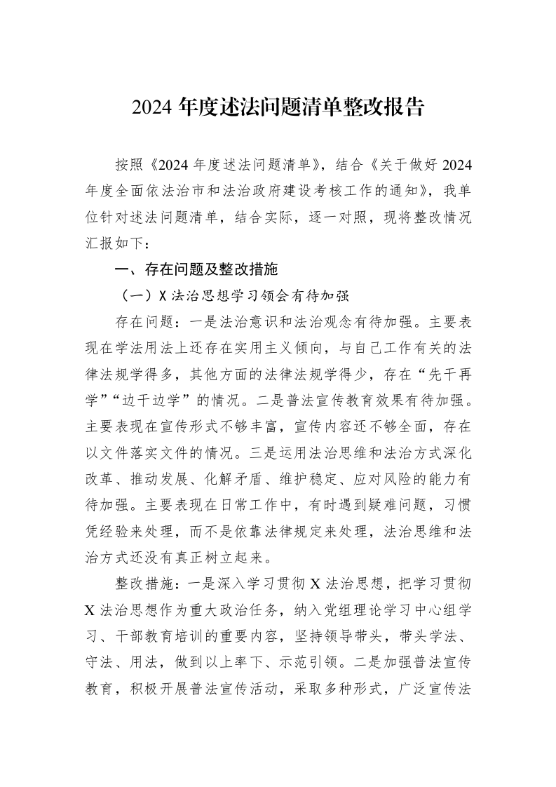 2024年度述法问题清单整改报告_第1页