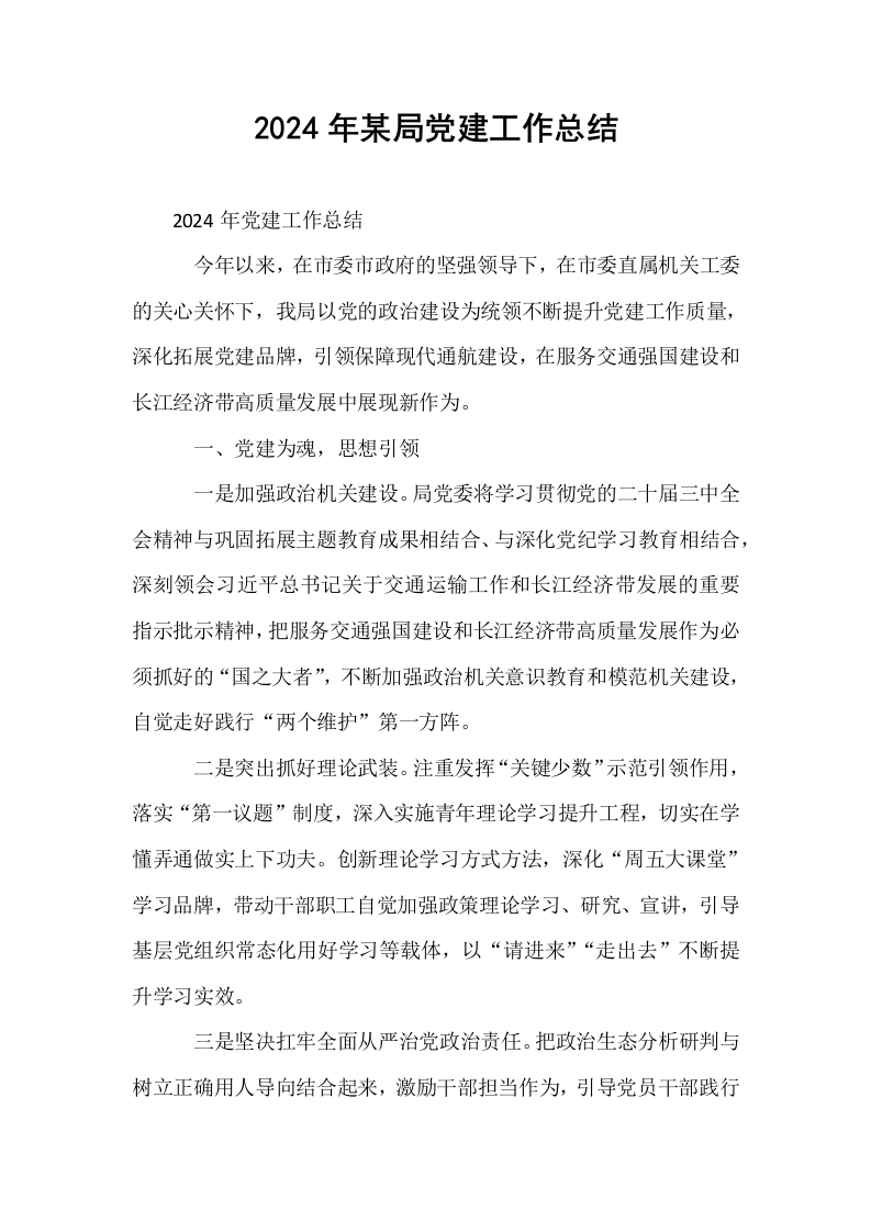 2024年某局党建工作总结_第1页