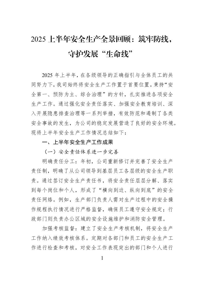 2025上半年安全生产全景回顾：筑牢防线，守护发展“生命线”_第1页