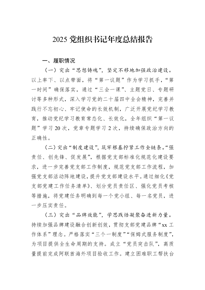 2025党组织书记年度总结报告_第1页
