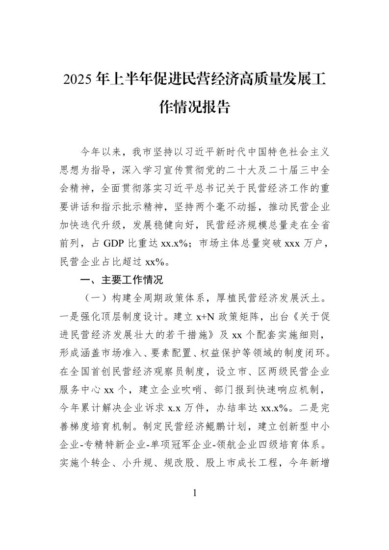 2025年上半年促进民营经济高质量发展工作情况报告_第1页