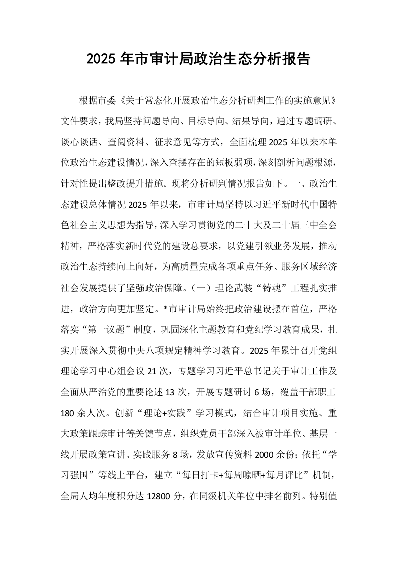 2025年市审计局政治生态分析报告_第1页