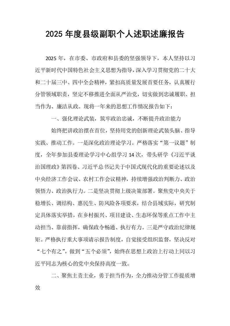 2025年度县级副职个人述职述廉报告_第1页