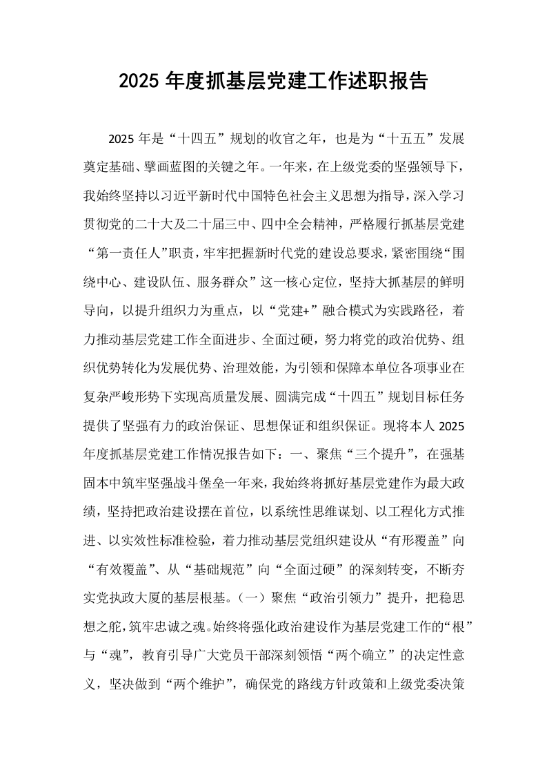 2025年度抓基层党建工作述职报告_第1页