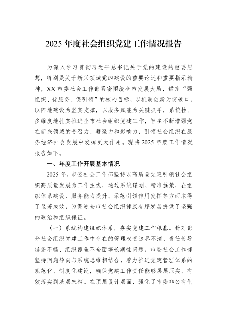2025年度社会组织党建工作情况报告_第1页