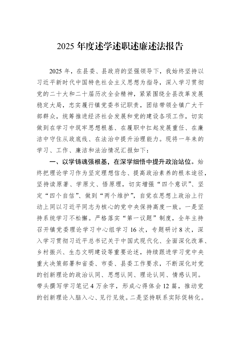 2025年度述学述职述廉述法报告_第1页