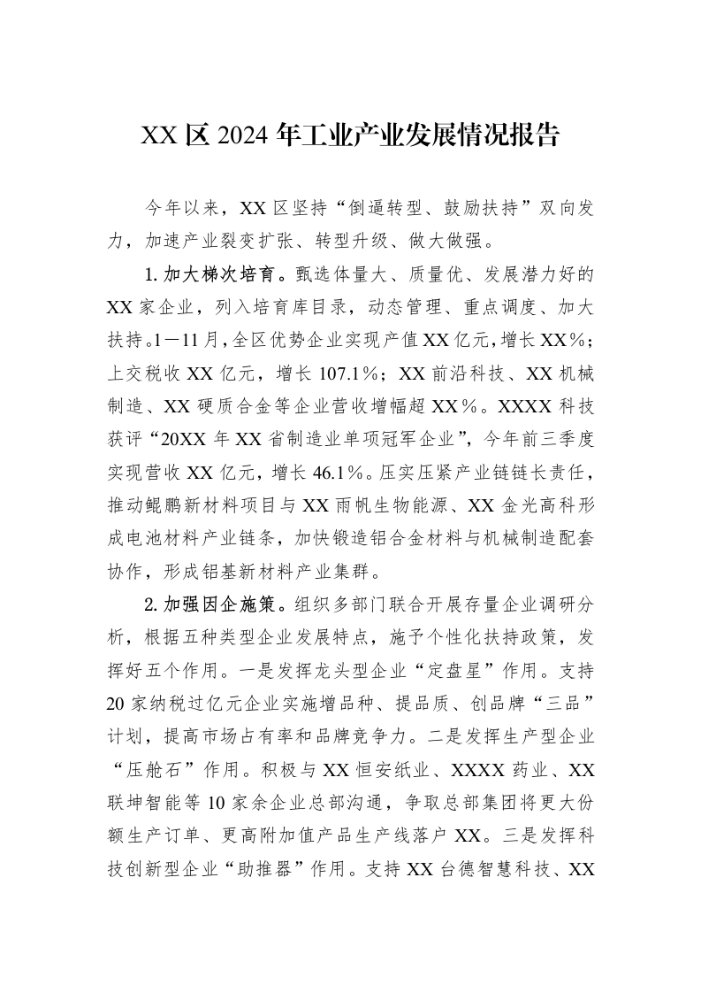 XX区2024年工业产业发展情况报告_第1页
