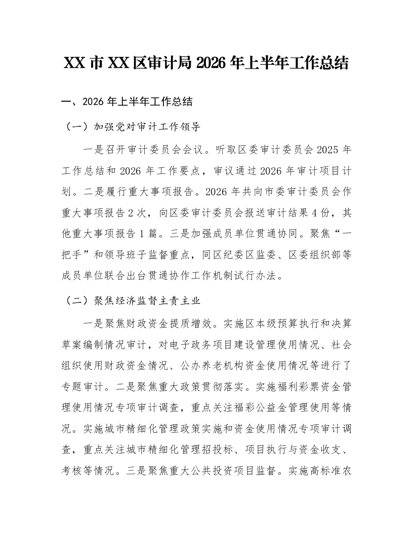 XX市XX区审计局2026年上半年工作总结_第1页
