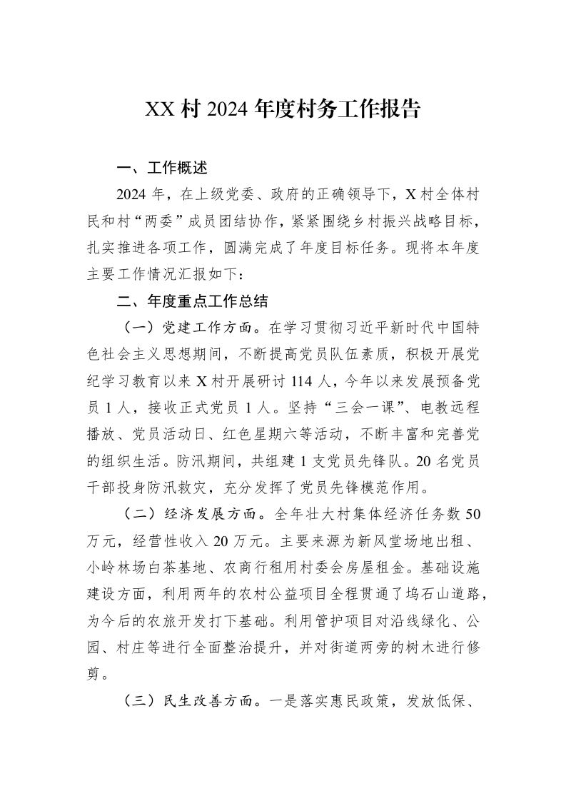 XX村2024年度村务工作报告_第1页