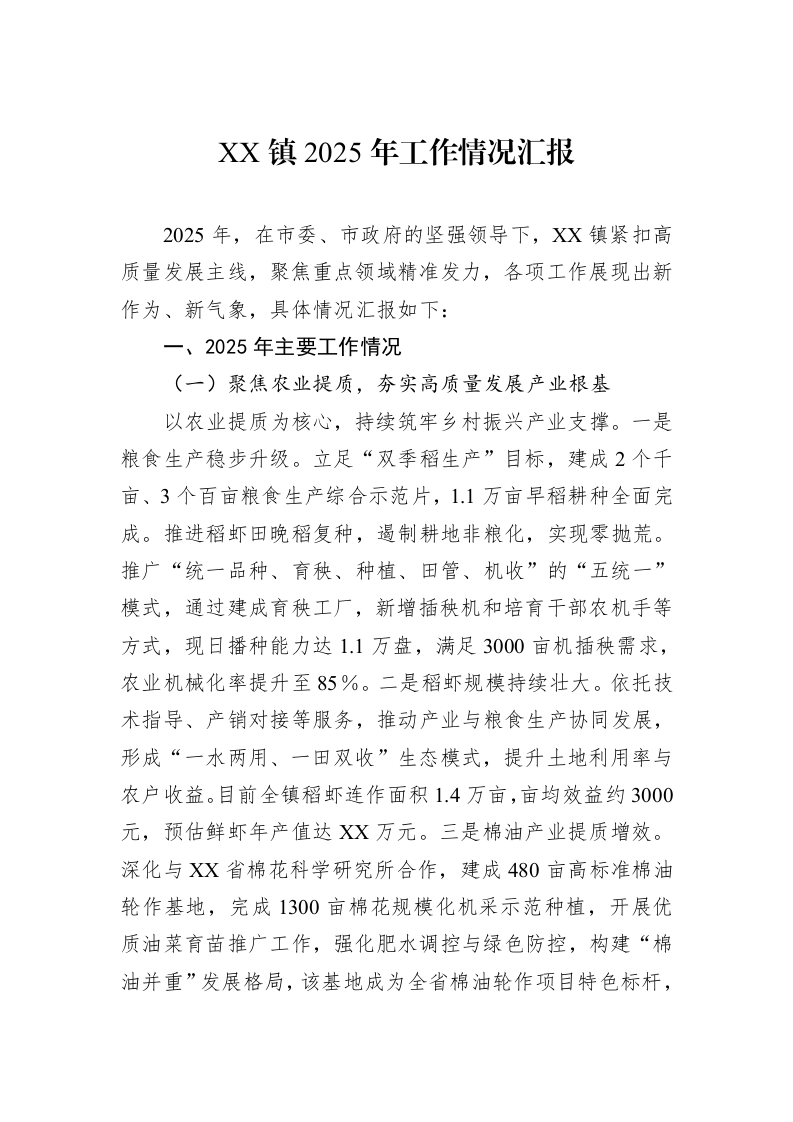 XX镇2025年工作情况汇报_第1页